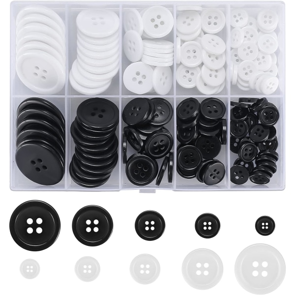 160 stycken svartvita knappar, skjortaknappar, 4 hålsknappar, ZQKLA