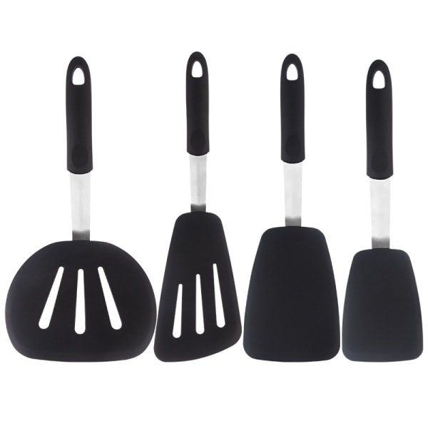 Köksspatel i rostfritt stål, stor stekspade, non-stick silikonspatel, 4-delars pannkaksspatel i silikon