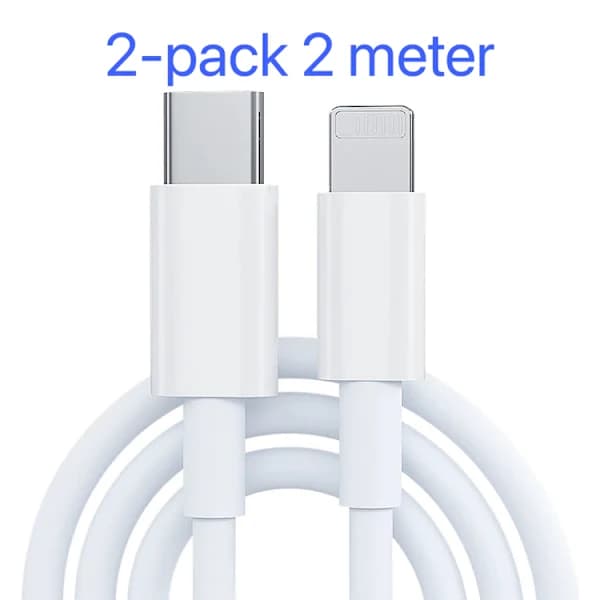 2-pak Oplader til iPhone - USB-C - Kabel / Ledning - 20W - 2m - Hurtigoplader Hvid, su