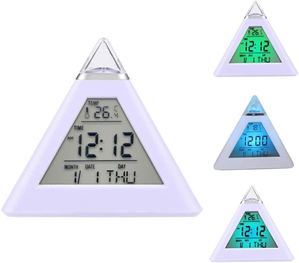 Pyramideformet vækkeur med LED-baggrundsbelysning og digital ti, ZQKLA