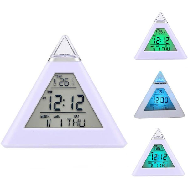 Pyramidformad väckarklocka med LED-bakgrundsbelysning och digital ti,ZQKLA