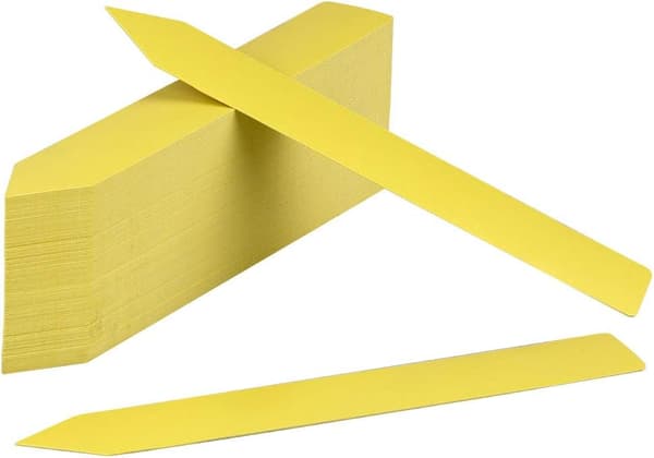 200 plastväxtmärken, 5 x 1 cm gula plastträdgårdsmärken