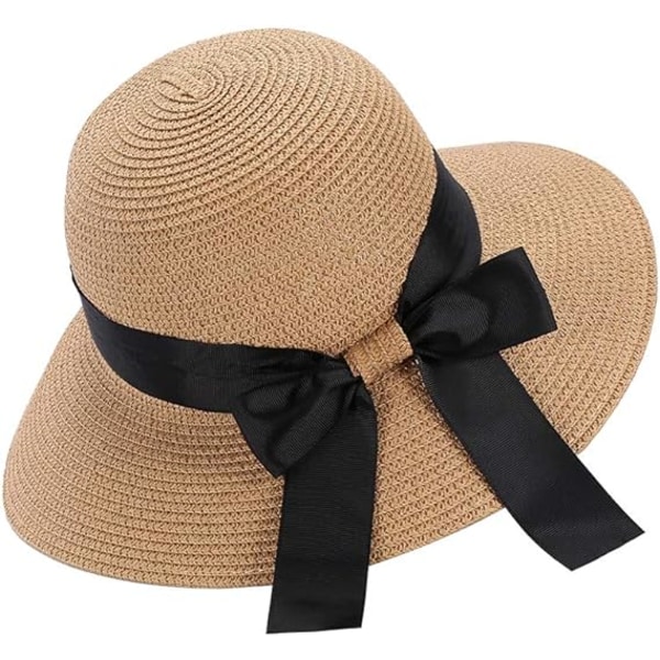 Sju kvinnors solhatt Floppy hopfällbar bowknot stråhatt Summer Be