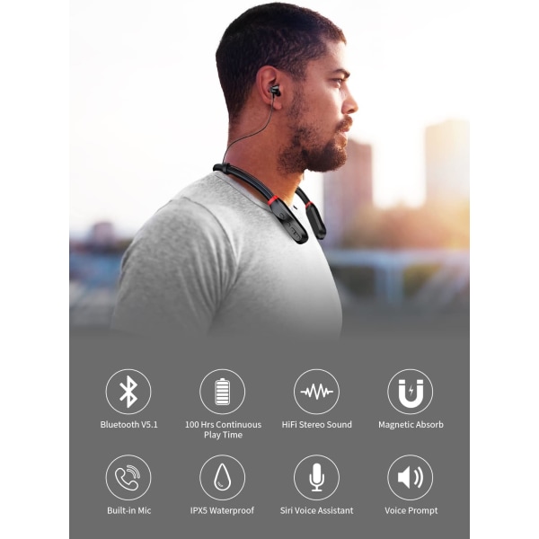 Trådlösa hörlurar Bluetooth hörlurar Nackband: 100H Ultra-L,ZQKLA