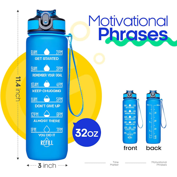 Sininen, 32oz Vuotamaton BPA-vapaa Juomapullo Ajan Kera, ZQKLA