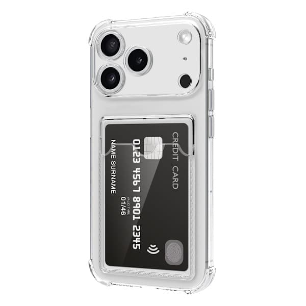 Iskunkestävä puhelinkotelo korttipaikalla iPhone 17 Pro - Kirkas Läpinäkyvä,su