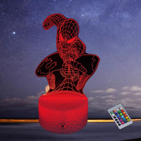 Spiderman 3d Led Illusion Nattljus 16 färger Changing Tab, ZQKLA