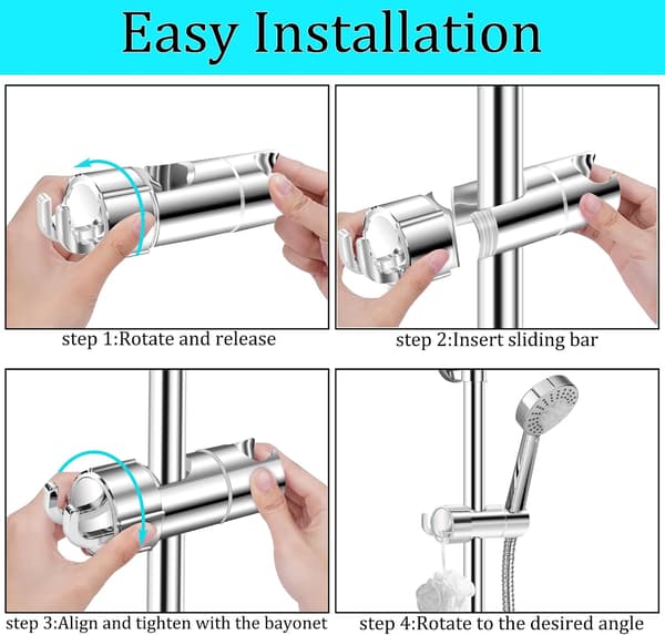 Dusjhodeholder for skyvebar, glideklemme, baderom, erstatning