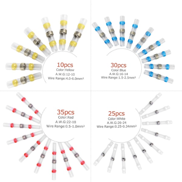 100 stk Loddekontakter - 4 Ulike Størrelser - Varmekrymp - ZQKLA