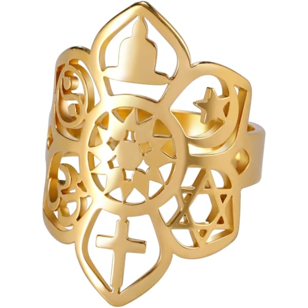Lotusring Religiösa symboler Mysterier Symboler Om Ohm Ring S,ZQKLA