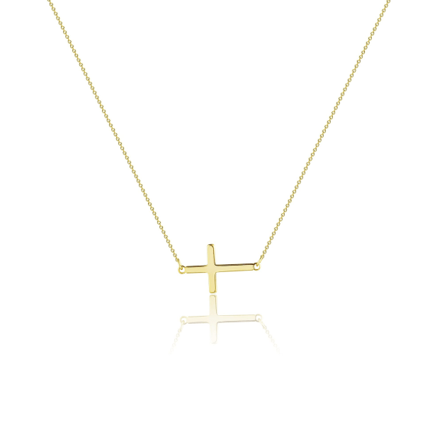 14K Gult Guld Sidledes Böjt Kors Halsband, ZQKLA