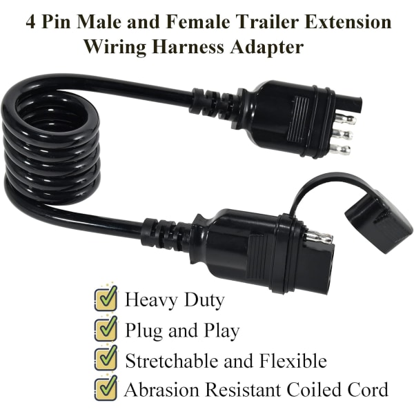 4-veis Flat Trailer Forlengelseskabel, Spiral, 3 fot, 4-polet hann, ZQKLA