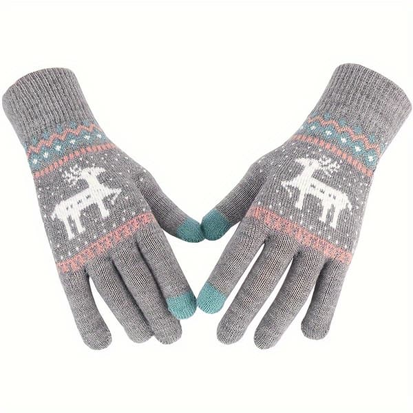 Nye jacquard varme grå touchscreen handsker til kvinder, vinter fløjl uldhandsker til kvinder, julevanter til kvinder Gray