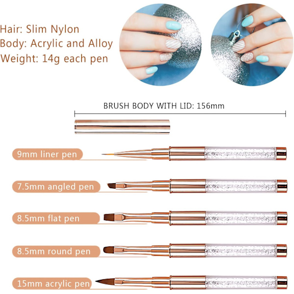 Professionell Nagelkonstgel-Nagelborste med Lock - 5 Stycken Fina Linjer