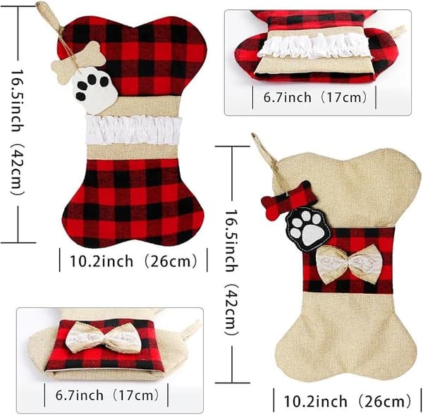Jule-Strømper til Hunde, Sæt med 2, Buffalo Plaid Jule, ZQKLA
