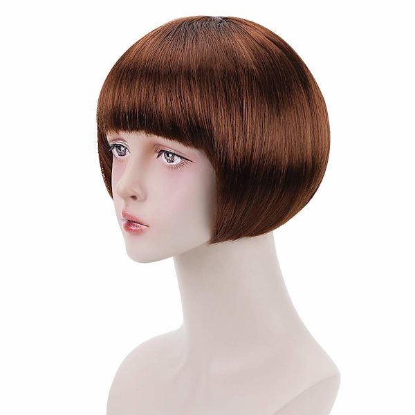 Brun kort bob parykk for cosplay - syntetisk kostyme for kvinner, ZQKLA