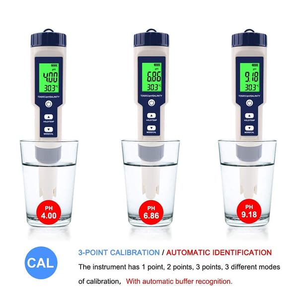 Elektronisk PH-Meter Tester, 5 i 1 PH-Tester Lommetermometer, ZQKLA
