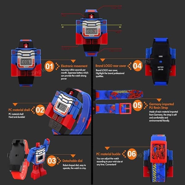 Barnens LED Digitala Cartoon Sport Robot Transformationsleksaker Bo,ZQKLA