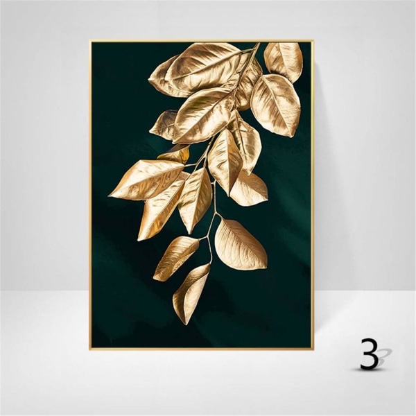 Set med 3 Designväggposter Skog Guld Blad Palmträd Ram,ZQKLA