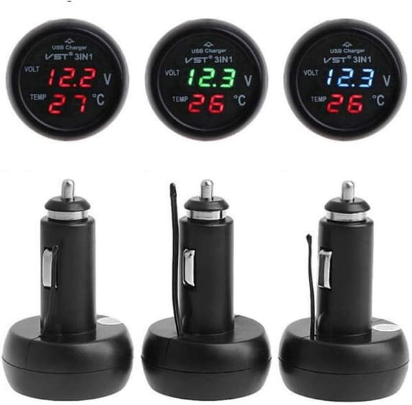 3 i 1 Universal 12V 24V Bil Voltmeter Bil Multifunksjon Blu, ZQKLA