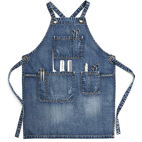 Unisex Sininen Denim-esiliina Parturille, Käsityöläiselle, Baristalle, BBQ:lle