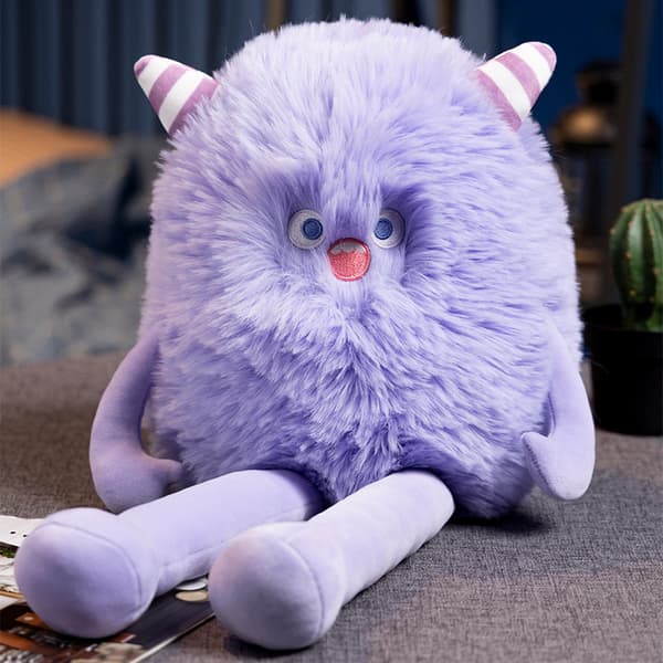 Plysjmonster med langt hår - langbeint lilla monster 40cm