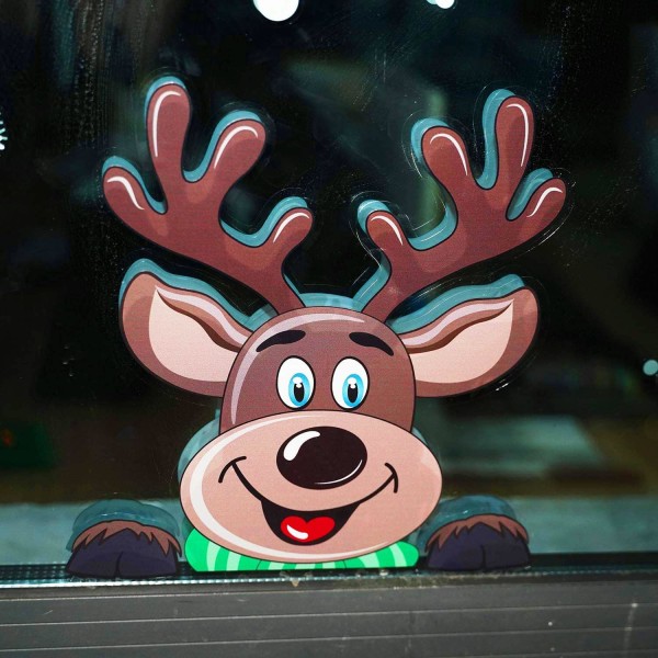 Peeping Joulupukki ja Rudolph - Christmas Window Stickers Clings, ZQKLA