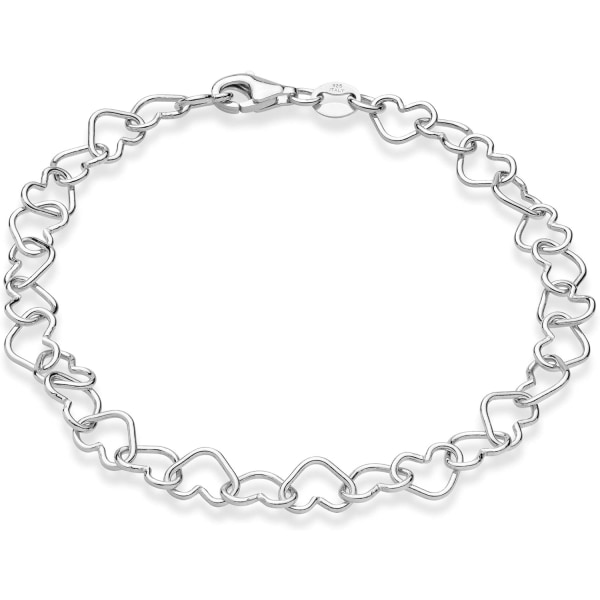 Sterling Silver 5mm Heart Link Chain Armband för kvinnor Teen, ZQKLA