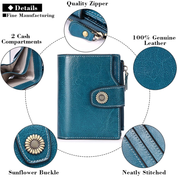Kort plånbok i äkta läder för kvinnor, RFID-blockerande dam, ZQKLA