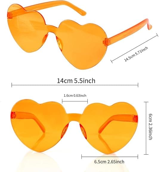 Hjerteformede solbriller, 3-pak, rammeløse, retro, orange kærlighedstema Orange