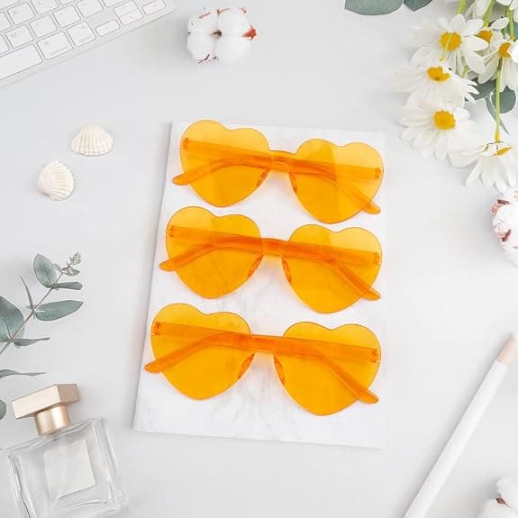 Hjärtformade solglasögon, 3-pack, ramlösa, retro, orange kärlekstema Orange