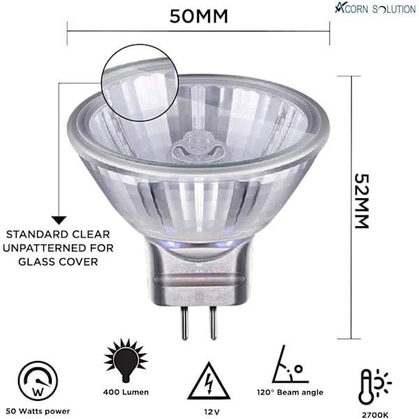 Halogenlampe MR16 12V 35W, 50W GU5.3 tosidig pin skinnelys spotlight lavspenning dimbar, 2182 JAZY 50W