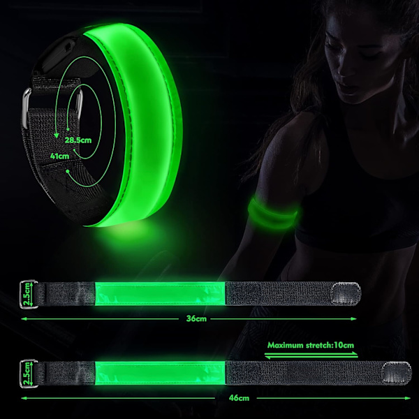 2 stk. Ladbare LED Lysende Armbånd, LED Refleks Løping, ZQKLA