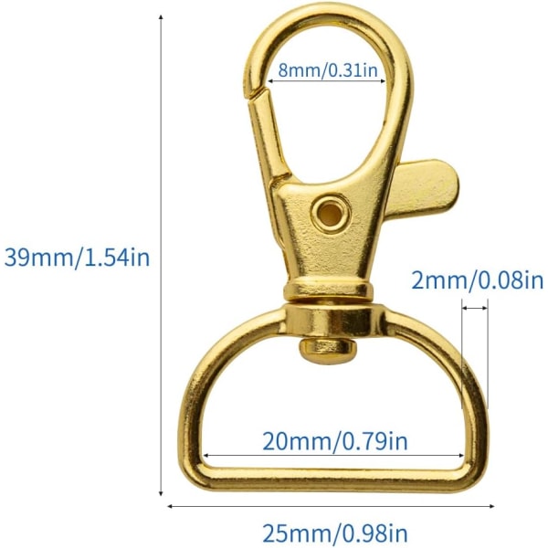 30 stk. Svingbare Hummerspenner Macrame Nøkkelringer 20mm Nøkkelkroker