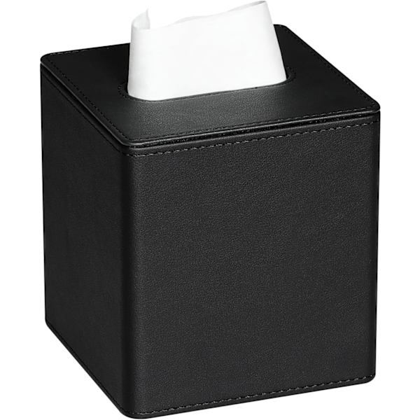 Snygg Kvadratisk Faux Läder Vävnadslåda med Magnetisk Botten för B