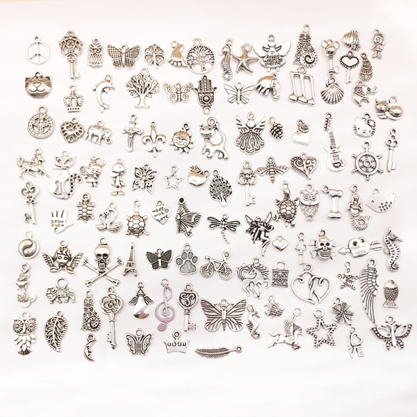 100 STK Vintage skelet nøglesæt charms, blandet antik stil, ZQKLA