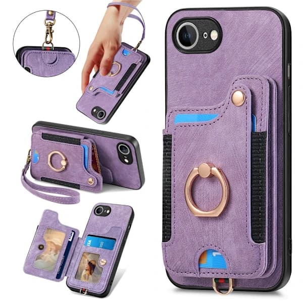 iPhone 16e Cover Med Kortholder RFID Retro Læder Lilla, su