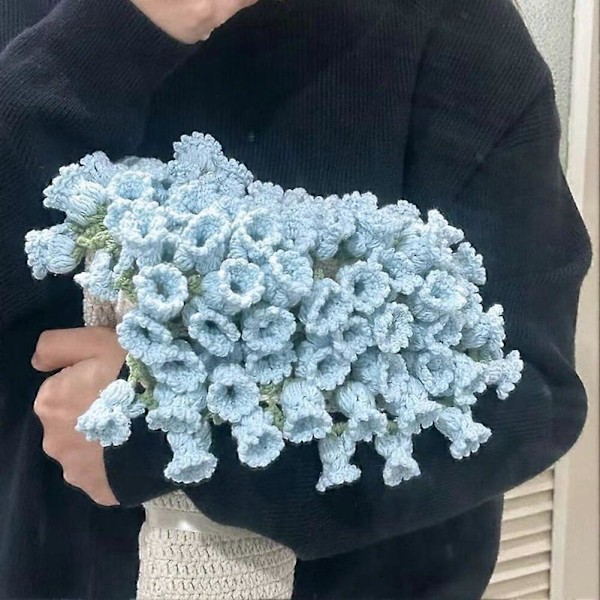 DIY Handgjord Virkad Rosbukett Filt Kit Oavslutat Mjukt Andningsbart Gåva för Hantverkare Nybörjare Endast Material Blue