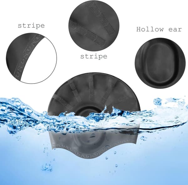 Badehette (Svart), Silikon Unisex Badehette, Langt Hår, ZQKLA