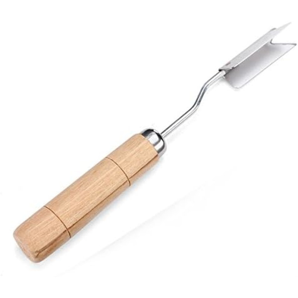 Ananasskalare i rostfritt stål, triangulär pinne med trähandtag, ZQKLA