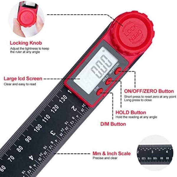 Digital vinkelsøker 0-360° digitalt helningsmåler rustfritt S,ZQKLA