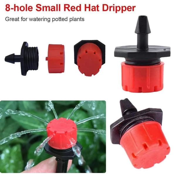 （Rød）200 stk Justerbar Vanningsdrypper, 1/4'' Mikrostrøm, ZQKLA