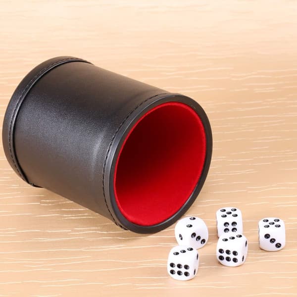 Lærterningkopp med 5 terninger for å spille terningspill Yahtzee Farkle, ZQKLA