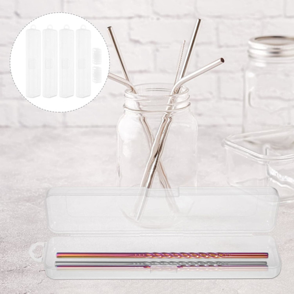 4-pack Glasstråar Reseförpackning Transparent Pappersstråförvaring