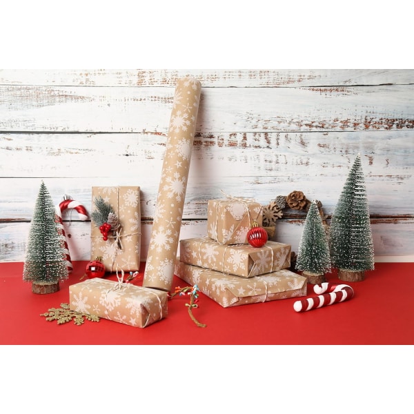 Julegavepapir 44cm x 10m Genbrugs Kraft Indpakningsrulle Retr