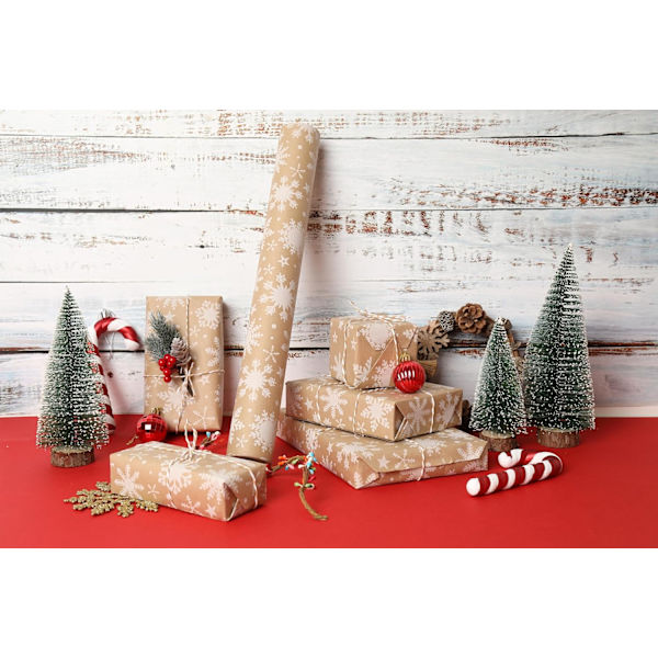 Julklappspapper 44cm x 10m Återvunnen Kraft Omslagspappersrulle Retr