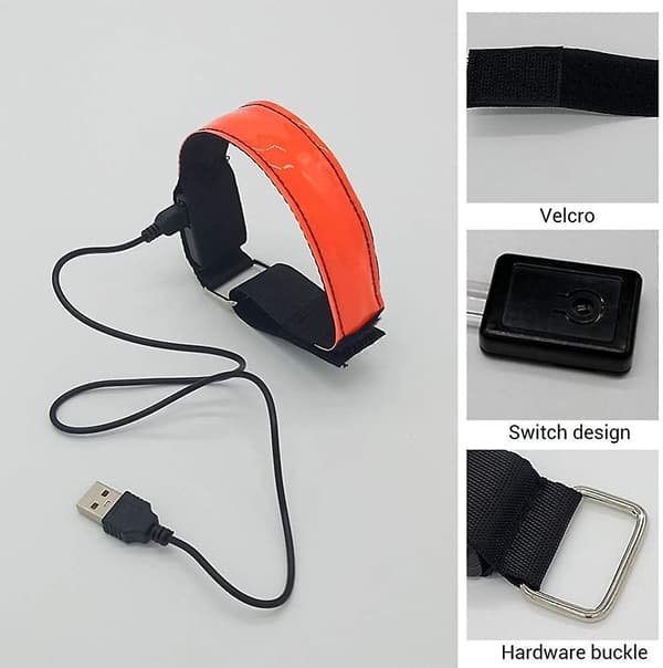 4 stk. Ladbare LED-armbånd med blinkende refleksstriper
