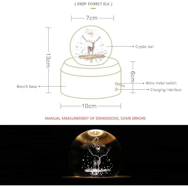 Projektor LED-lys - 3D Krystallkule Musikkboks Lysende Rotasjon, ZQKLA