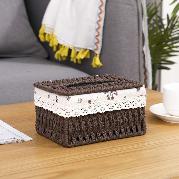 Handgjord Rattan Tissue Box, Rektangulär Tissue Box Dispenser, ZQKLA