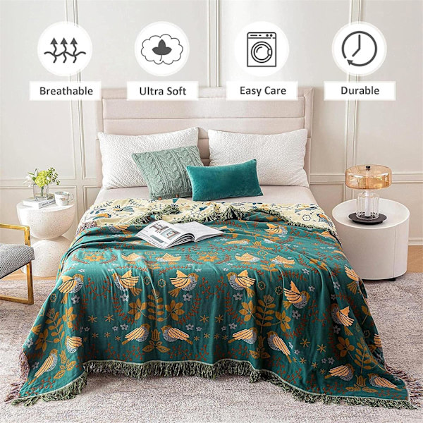 Boho Pläd för Säng - 100% Bomull Ultra Mjuk Rustik Quilt